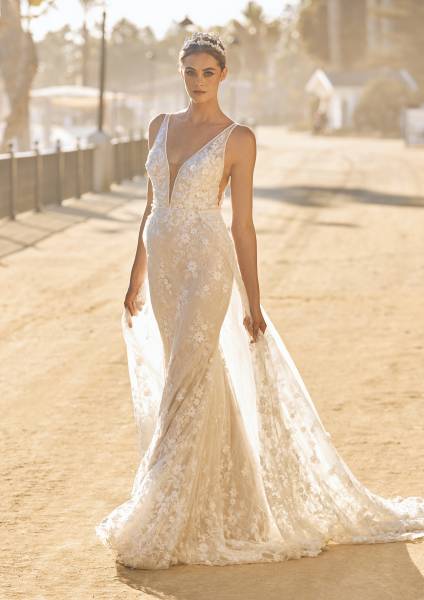 Robe de mariée sirène avec col en V 